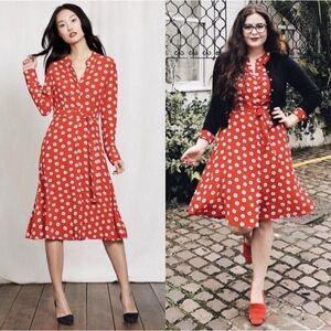 Boden Jessica Red A-Line Dotted Belted Shirt Dress NWT Womens Size US 10